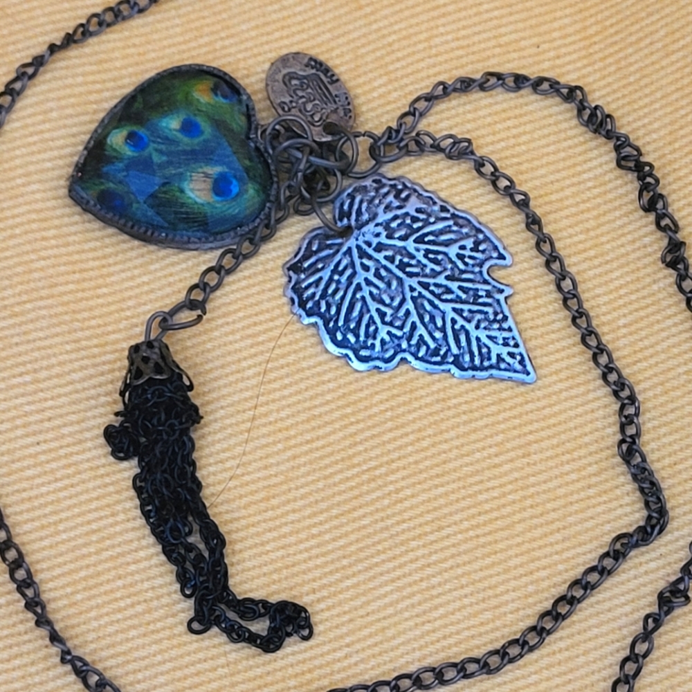 Long Tassel Peacock Heart Charm Necklace